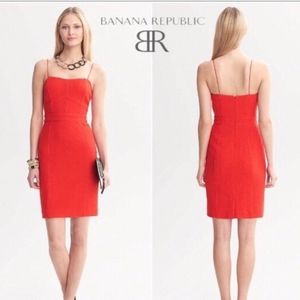 Red Wool Dress with Pink Piping